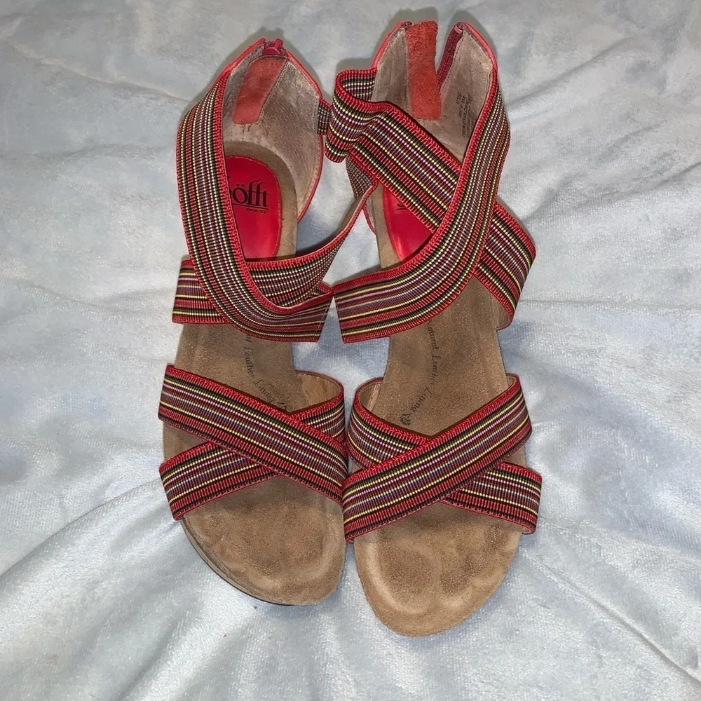 Sofft Cary red Colorful Strappy Wedge cork Sandals size 10 leather color summer